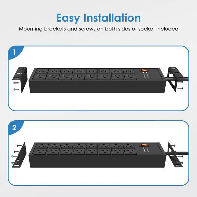 Alt view image 6 of 6 - Heavy Duty 20 Amp Power Strip 4800J, 16 Outlets 12 Gauge Garage Industrial Surge Protector, High Amp 5-15P Adapter Shop 6-20R T-Slot Metal Outlet, 10 FT Extension Cord Commercial for Appliance