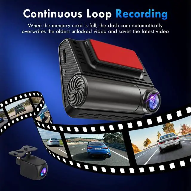 Alt view image 6 of 6 - Dash Cam, 4K+2K Full HD Dash Cam Front and Rear, Dash Camera for Cars with Built-in 5GWiFi, 3.0 IPS Screen Dashcam, with 64GB Card, Night Vision, Loop Recording, G-Sensor, Parking Mode, Black