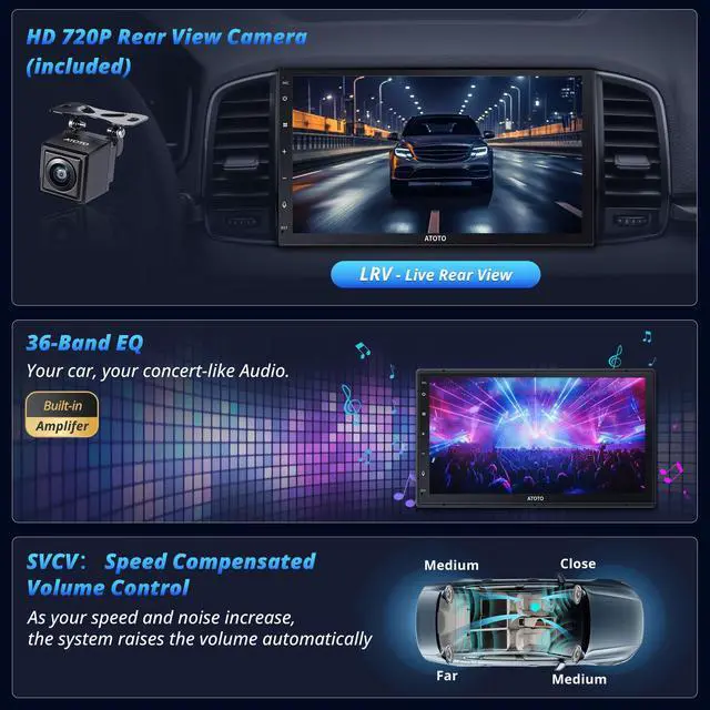 Alt view image 6 of 6 - A6PF 7'' QLED Double DIN Android Car Stereo, 8 Core Touchscreen Radio, Wireless CarPlay & Android Auto, USB Tethering, Dual BT, DSP, 36 Band EQ, GPS Tracker, AI DriveChat, Backup Cam, SCVC