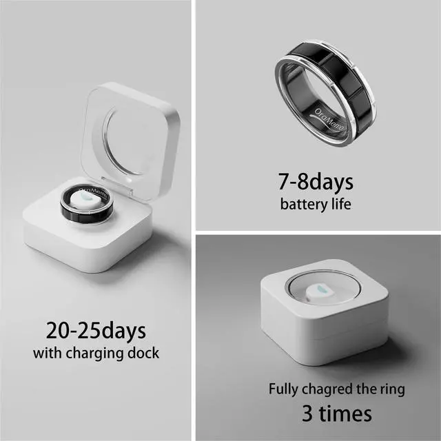 Alt view image 6 of 6 - Smart Ring 1.0 for Men/Women, No Subscription Fee, 7-8 Days Battery Life, HRV/Stress Monitoring/Sleep Track/Fitness for iOS and Android (Gloss Black & Silver, Size 7)