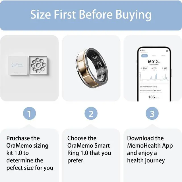 Alt view image 2 of 6 - Smart Ring 1.0 for Men/Women, No Subscription Fee, 7-8 Days Battery Life, HRV/Stress Monitoring/Sleep Track/Fitness for iOS and Android, Matte Gold & Silver, Size 7