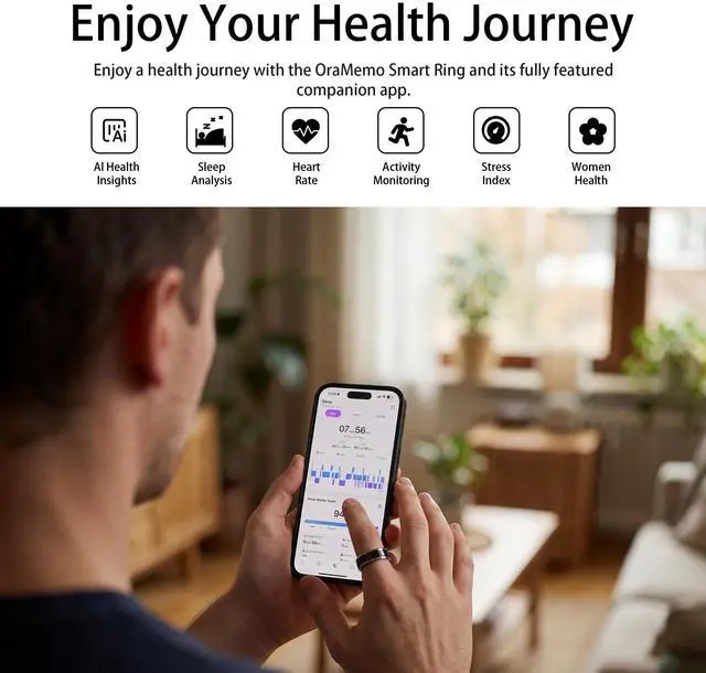 Alt view image 3 of 6 - Smart Ring 1.0 for Men/Women, No Subscription Fee, 7-8 Days Battery Life, HRV/Stress Monitoring/Sleep Track/Fitness for iOS and Android, Matte Gold & Silver, Size 9
