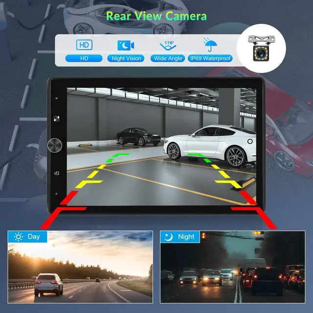 Alt view image 3 of 6 - 10.4" Single Din Touchscreen Car Stereo with Wireless Carplay& Android Auto, Adjustable Car Radio with Bluetooth, Mirror Link, FM Radio, Subwoofer, SWC, Backup Camera