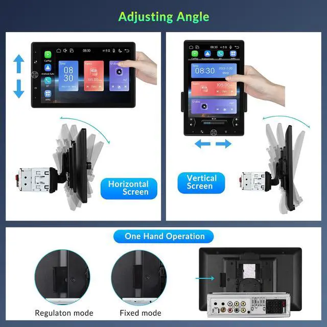Alt view image 5 of 6 - 10.4" Single Din Touchscreen Car Stereo with Wireless Carplay& Android Auto, Adjustable Car Radio with Bluetooth, Mirror Link, FM Radio, Subwoofer, SWC, Backup Camera