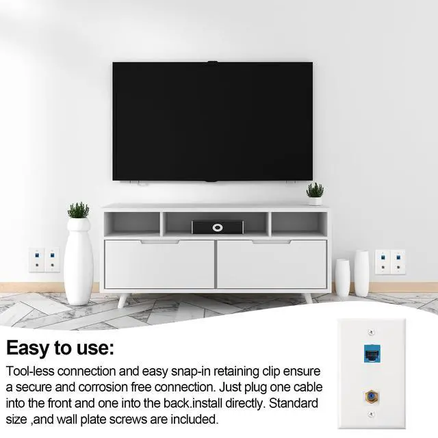 Alt view image 6 of 6 - 30 Pieces Cat 6 Ethernet Wall Plates, Cat 6 Coax Wall Plate with Ethernet Port and Gold-plated TV Coax F-type Port (Blue)
