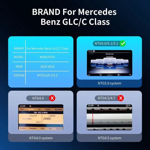 Alt view image 3 of 6 - Wireless CarPlay/Android Auto 10.25/12.3 Inch Touchscreen for Mercedes Benz C/GLC W205 X253 (2015-2018) with NTG5.0/5.1/5.2, Car Radio Receiver, Multimedia, Bluetooth, Car Stereo (10.25inch)