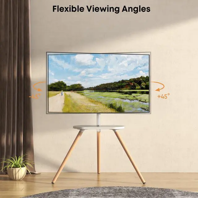 Alt view image 5 of 6 - Easel TV-Stand for 43-65-Inch Screens - Portable Swivel Tripod TV Stand with Wooden Tray, Height Adjustable TV Floor Stand, Max Load 77 lbs, Max VESA 400x400 mm, White