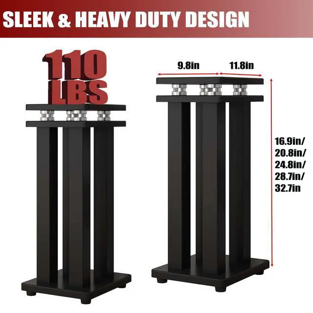Alt view image 2 of 6 - 21in Pair of Heavy Duty Sound Stands,Universal Speaker Stands for Surround Sound,Vibration-Absorbing MDF Design Audio Stand for Home Theater Studio,Holds 110lbs Bookshelf/Speaker(Black, 21 inch)