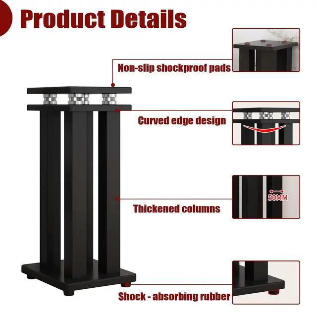 Alt view image 5 of 6 - 21in Pair of Heavy Duty Sound Stands,Universal Speaker Stands for Surround Sound,Vibration-Absorbing MDF Design Audio Stand for Home Theater Studio,Holds 110lbs Bookshelf/Speaker(Black, 21 inch)
