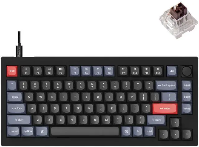 Main image of V1 75% Wired Mechanical Keyboard, QMK/VIA Programmable, Hot-swappable K Pro Brown Switches, Compatible with Mac Windows Linux - Carbon Black