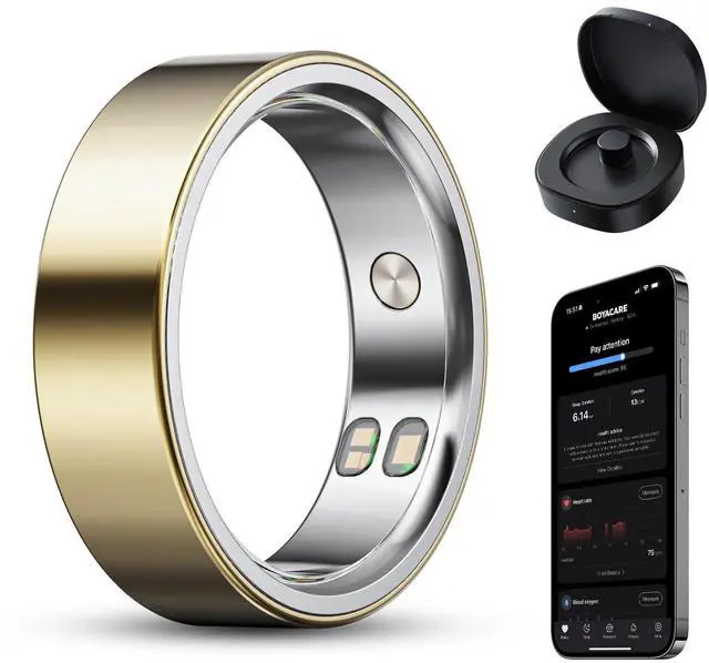 Main image of Smart Ring for Women/Men, Fitness Tracker Ring with Call & Alarm Vibration, Heart Rate, Blood Oxygen, Sleep Tracker, Women Cycle Prediction, 5ATM Waterproof, No App Fees (Gold, 7)