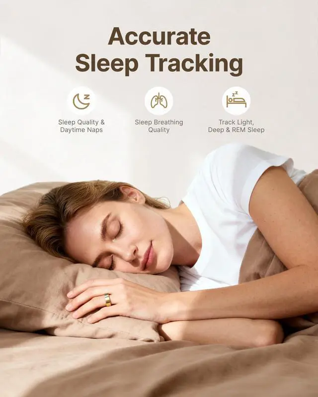 Alt view image 4 of 6 - Smart Ring for Women/Men, Fitness Tracker Ring with Call & Alarm Vibration, Heart Rate, Blood Oxygen, Sleep Tracker, Women Cycle Prediction, 5ATM Waterproof, No App Fees (Gold, 7)