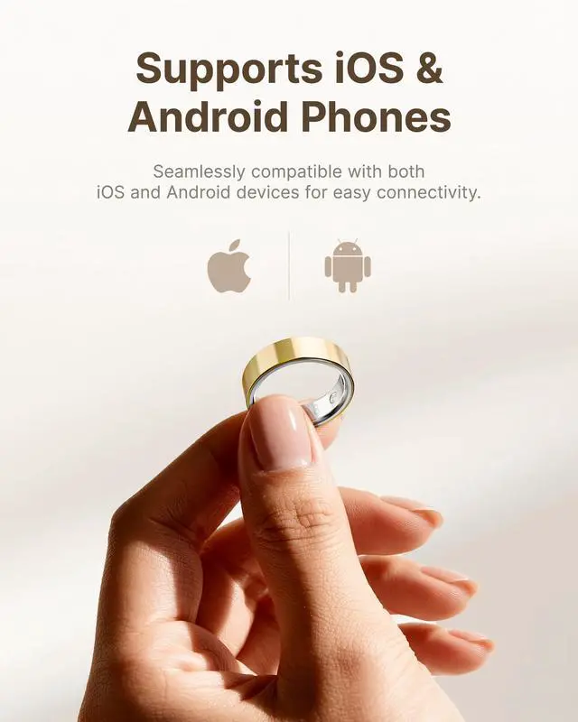 Alt view image 6 of 6 - Smart Ring for Women/Men, Fitness Tracker Ring with Call & Alarm Vibration, Heart Rate, Blood Oxygen, Sleep Tracker, Women Cycle Prediction, 5ATM Waterproof, No App Fees (Gold, 7)