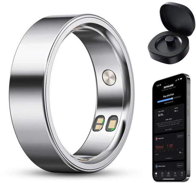 Main image of Smart Ring for Women/Men, Fitness Tracker Ring with Call & Alarm Vibration, Heart Rate, Blood Oxygen, Sleep Tracker, Women Cycle Prediction, 5ATM Waterproof, No App Fees (Silver, 11)