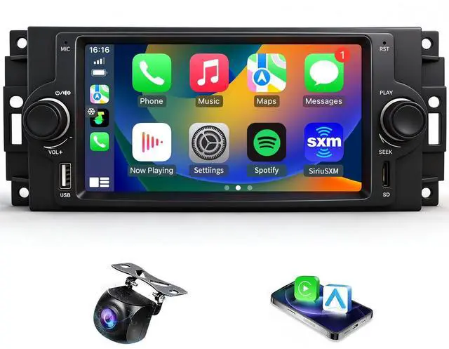 Main image of Car Radio for Dodge Ram 1500/2500 2006-2008 Chrysler 300C 2004-2008 Jeep Grand Cherokee 2005-2007 Upgrade Stereo with CarPlay Touch Screen Fast Charge Android Auto Bluetooth Backup Camera 64G