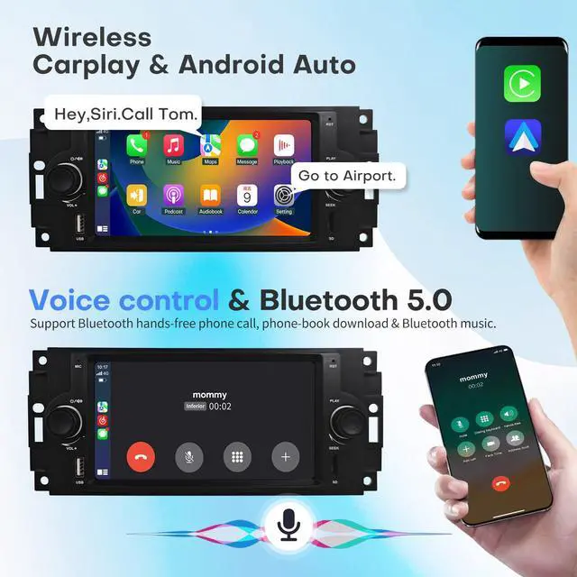 Alt view image 3 of 6 - Car Radio for Dodge Ram 1500/2500 2006-2008 Chrysler 300C 2004-2008 Jeep Grand Cherokee 2005-2007 Upgrade Stereo with CarPlay Touch Screen Fast Charge Android Auto Bluetooth Backup Camera 64G