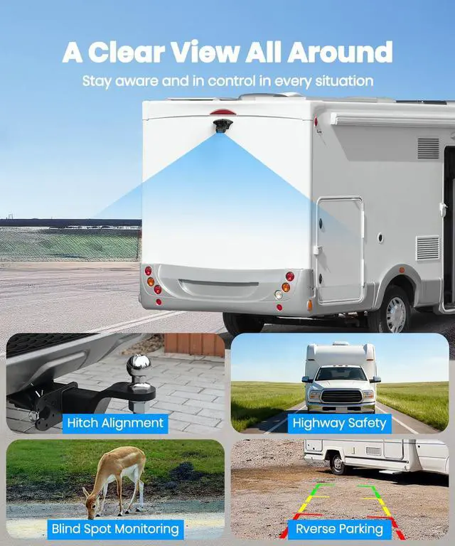 Alt view image 4 of 6 - 7" Dual Wireless RV Backup Camera System: 2 Cams for Full Surround View, Plug & Play, 1080P HD Monitor, Night Vision & Wide Angle to Eliminate Blind Spots for Trailers, Campers, Motorhomes