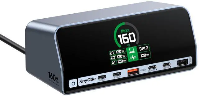 Main image of USB C Docking Station, 13-Port Dual 4K Display Laptop Docking Station with 160w Max USB-C Output, 2.26''LCD Smart Display, 10Gbps USB A/C Ports,Ethernet Ports for macOS and Windows