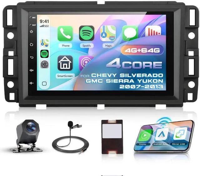 Main image of 4G+64G Android Car Stereo for Chevy Silverado GMC Sierra Yukon 2007-2013 with Wireless CarPlay Android Auto, 7 Inch Touchscreen Car Radio GPS Navigation WiFi SWC Bluetooth with Backup Camera