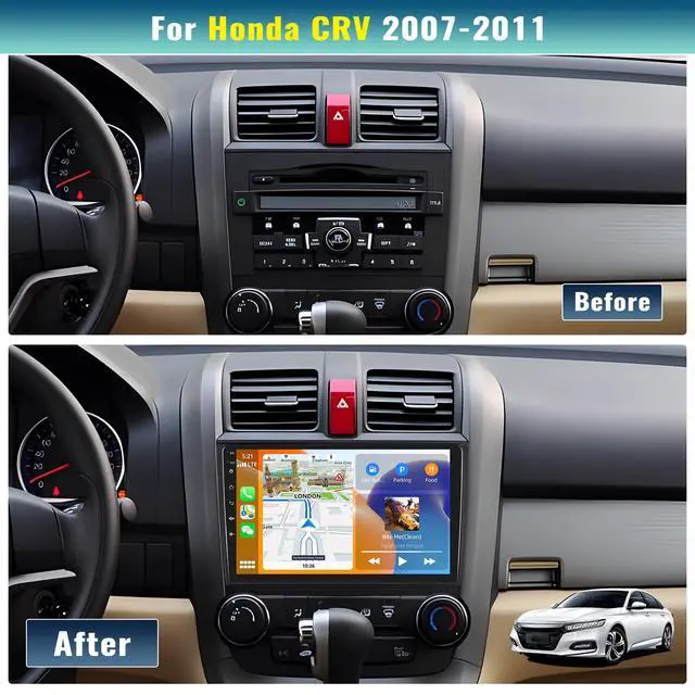 Alt view image 3 of 6 - Car Stereo for Honda CRV 2007-2011 Car Radio,MP5 Player with Apple Carplay Android Auto Mirror Link, 9" Touch Screen Car Radio with Bluetooth Backup Camera FM SWC Dual USB Input