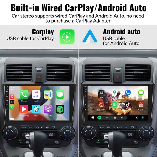 Alt view image 4 of 6 - Car Stereo for Honda CRV 2007-2011 Car Radio,MP5 Player with Apple Carplay Android Auto Mirror Link, 9" Touch Screen Car Radio with Bluetooth Backup Camera FM SWC Dual USB Input