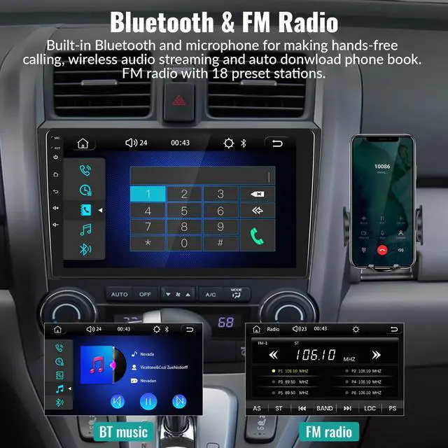 Alt view image 6 of 6 - Car Stereo for Honda CRV 2007-2011 Car Radio,MP5 Player with Apple Carplay Android Auto Mirror Link, 9" Touch Screen Car Radio with Bluetooth Backup Camera FM SWC Dual USB Input