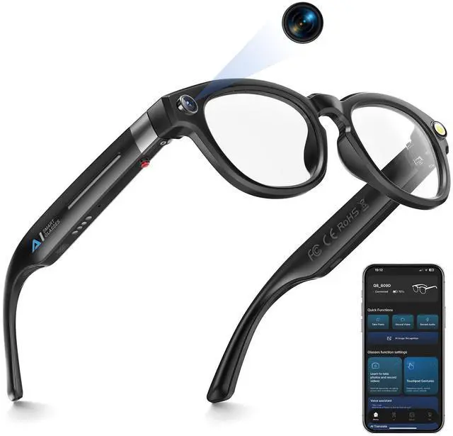 Main image of 8MP Camera Glasses, AI Smart Glasses with Real-Time Translation & Object Analysis | HD 1200P 4K Video Recording Sunglasses (Color-Change Lense)