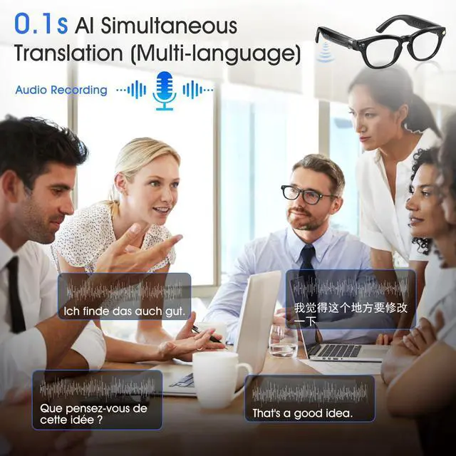 Alt view image 3 of 6 - 8MP Camera Glasses, AI Smart Glasses with Real-Time Translation & Object Analysis | HD 1200P 4K Video Recording Sunglasses (Color-Change Lense)