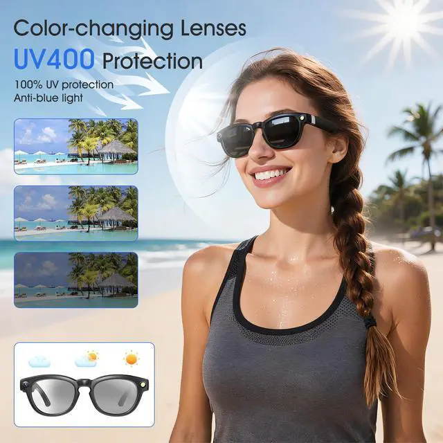 Alt view image 4 of 6 - 8MP Camera Glasses, AI Smart Glasses with Real-Time Translation & Object Analysis | HD 1200P 4K Video Recording Sunglasses (Color-Change Lense)