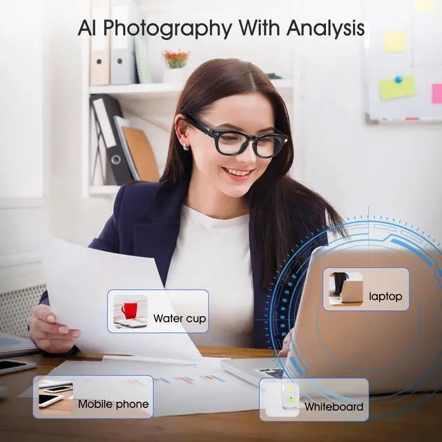 Alt view image 5 of 6 - 8MP Camera Glasses, AI Smart Glasses with Real-Time Translation & Object Analysis | HD 1200P 4K Video Recording Sunglasses (Color-Change Lense)