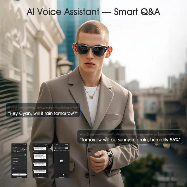 Alt view image 6 of 6 - 8MP Camera Glasses, AI Smart Glasses with Real-Time Translation & Object Analysis | HD 1200P 4K Video Recording Sunglasses (Color-Change Lense)