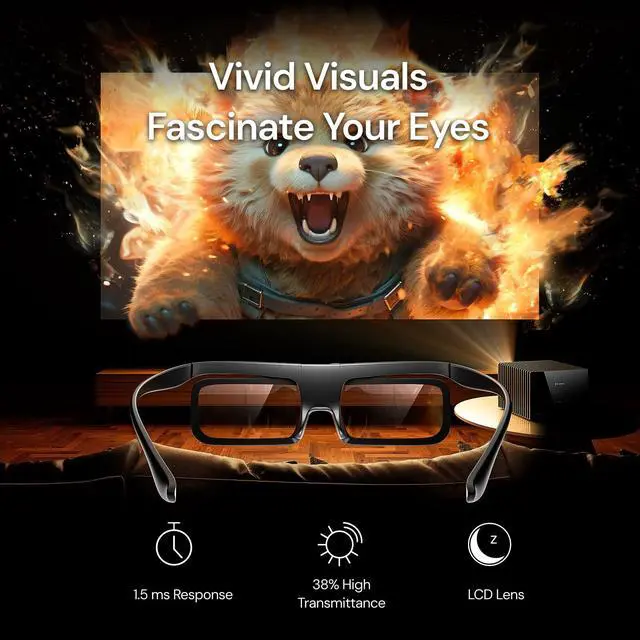 Alt view image 3 of 5 - DLP Link 3D Glasses, Rechargeable Active Shutter Eyewear compatiable with VisionMaster Max/ Pro2/ Pro, StreamMater Puls2/ Puls & Other DLP-Link 3D projectors (2 Pack)