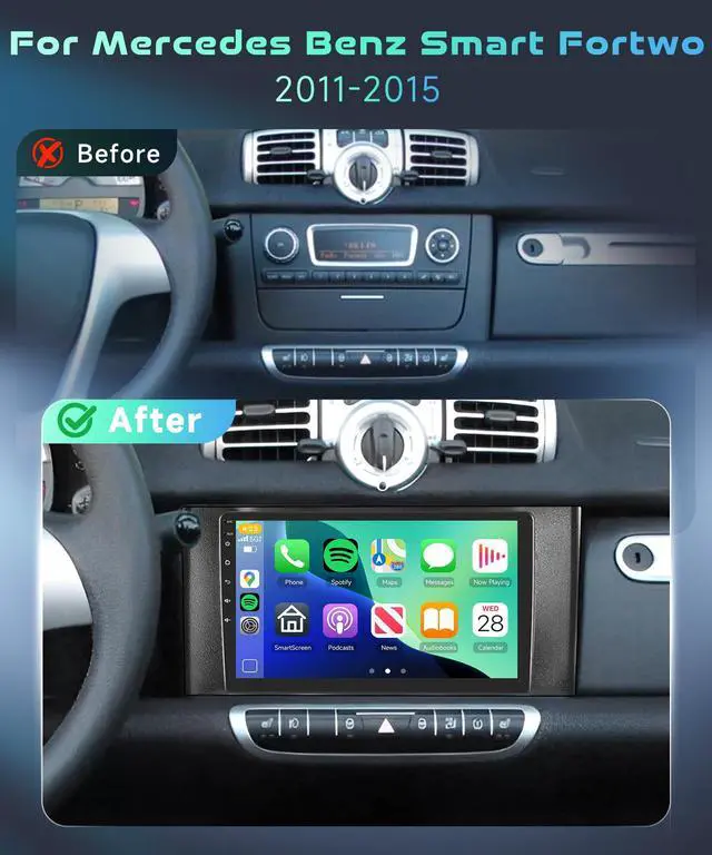 Alt view image 2 of 6 - 5/6GhzWiFi 8 Core 4GB+64GB for Mercedes Benz Smart Fortwo 2011-2015 Car Stereo Radio with 9 Inch IPS Touchscreen Carplay/Android Auto DSP Hi-Res GPS Android 15 FM/RDS SWC Camera