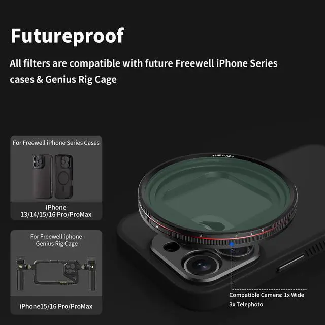 Alt view image 3 of 5 - True Color VNDXMIST Variable ND (Mist Edition 1/4) 1-5 Stop Filter Compatible only with Sherpa iPhone Series Cases & Genius Rig Cage