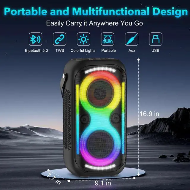 Alt view image 2 of 6 - Bluetooth Speaker 160W Loud Wireless Outdoor Portable Big Powerful Deep Bass Sound TWS Large Home Party Speakers with Subwoofer LED Lights(Black)