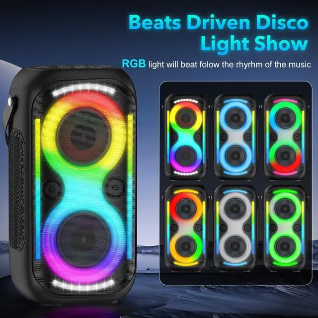 Alt view image 5 of 6 - Bluetooth Speaker 160W Loud Wireless Outdoor Portable Big Powerful Deep Bass Sound TWS Large Home Party Speakers with Subwoofer LED Lights(Black)