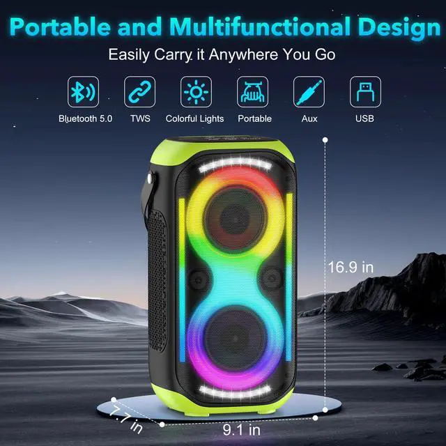 Alt view image 2 of 6 - Bluetooth Speaker 160W Loud Wireless Outdoor Portable Big Powerful Deep Bass Sound TWS Large Home Party Speakers with Subwoofer LED Lights