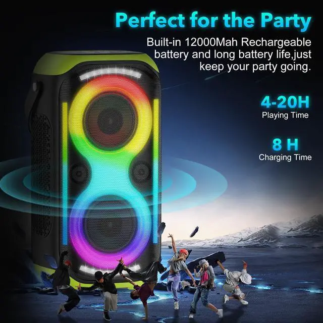 Alt view image 4 of 6 - Bluetooth Speaker 160W Loud Wireless Outdoor Portable Big Powerful Deep Bass Sound TWS Large Home Party Speakers with Subwoofer LED Lights