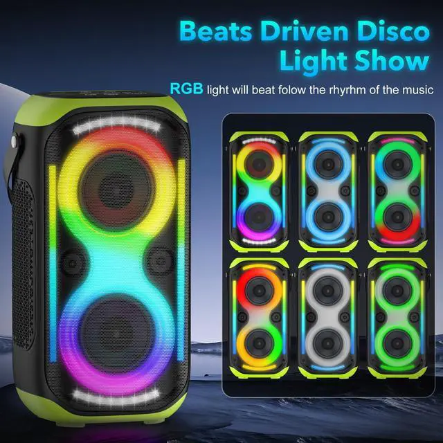 Alt view image 5 of 6 - Bluetooth Speaker 160W Loud Wireless Outdoor Portable Big Powerful Deep Bass Sound TWS Large Home Party Speakers with Subwoofer LED Lights