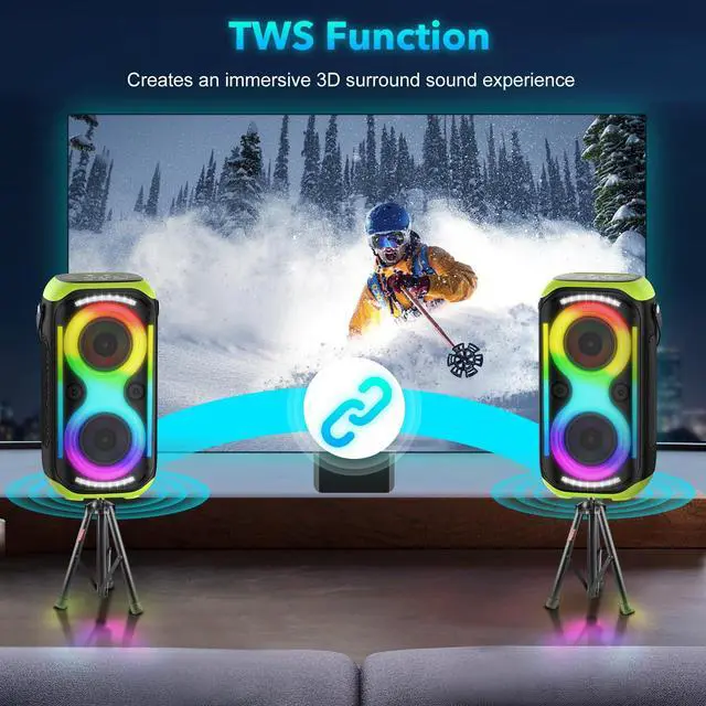 Alt view image 6 of 6 - Bluetooth Speaker 160W Loud Wireless Outdoor Portable Big Powerful Deep Bass Sound TWS Large Home Party Speakers with Subwoofer LED Lights