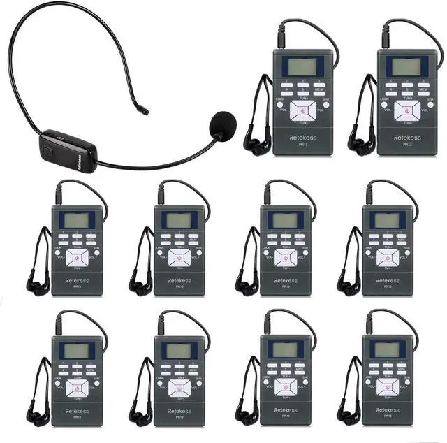 Main image of Church Translation System with 1 TR503 FM Transmitter Headset and 10 PR13 FM Radio Receivers, Listening System for Factory Museum School Church (1 Transmitter 10 Receivers)