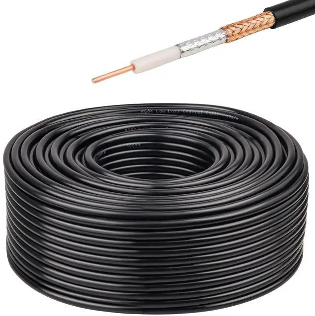 Main image of RG8X Coaxial Cable 200FT 50 Ohm - Solid Copper Core, PVC Jacket, Low Loss, Ideal for Antenna, CB Radio, and Ham Radio Applications