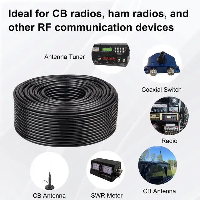 Alt view image 6 of 6 - RG8X Coaxial Cable 200FT 50 Ohm - Solid Copper Core, PVC Jacket, Low Loss, Ideal for Antenna, CB Radio, and Ham Radio Applications