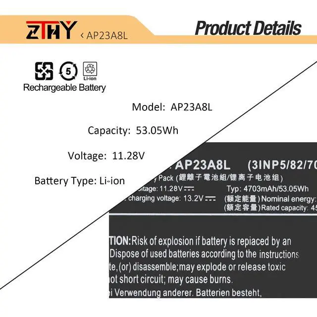 Alt view image 3 of 6 - AP23A8L AP23A5L AP23A7L Laptop Battery Replacement for Acer Go 15 AG15-31P AG15-51P AG15-71P AG15-71PT Chromebook Plus 514 CB514-4H CB514-5H CB514-6H C937 Aspire 14 A14-51M A14-51GM 15 A15-41M A15-51M