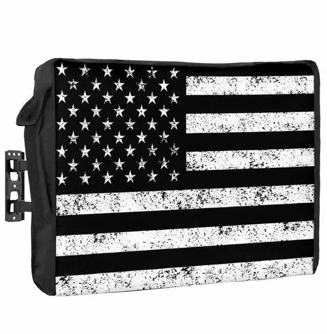 Main image of Black Vintage American Flag Outdoor TV Cover 70 to 75 Inches Weatherproof & Waterproof, USA Flag Outdoor TV Enclosure with Remote Control Pocket, Retro TV Screen Protectors for Outside TV