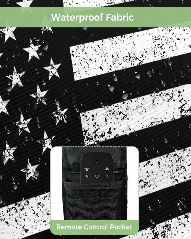 Alt view image 3 of 6 - Black Vintage American Flag Outdoor TV Cover 70 to 75 Inches Weatherproof & Waterproof, USA Flag Outdoor TV Enclosure with Remote Control Pocket, Retro TV Screen Protectors for Outside TV