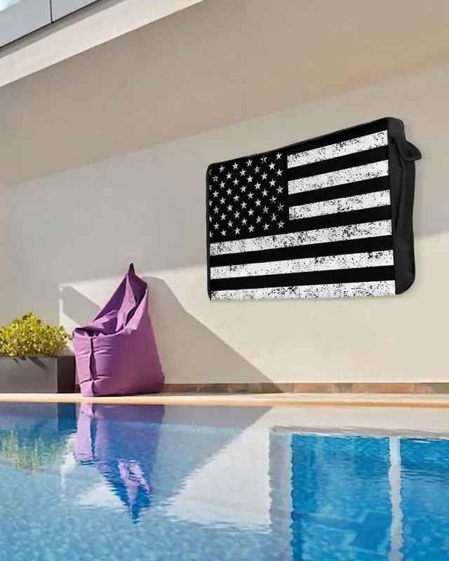Alt view image 5 of 6 - Black Vintage American Flag Outdoor TV Cover 70 to 75 Inches Weatherproof & Waterproof, USA Flag Outdoor TV Enclosure with Remote Control Pocket, Retro TV Screen Protectors for Outside TV