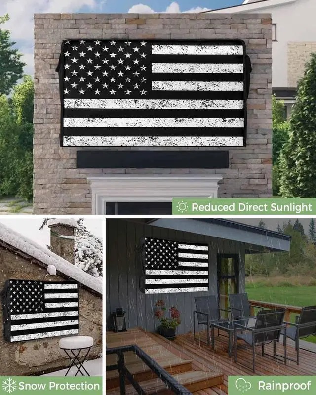 Alt view image 6 of 6 - Black Vintage American Flag Outdoor TV Cover 70 to 75 Inches Weatherproof & Waterproof, USA Flag Outdoor TV Enclosure with Remote Control Pocket, Retro TV Screen Protectors for Outside TV