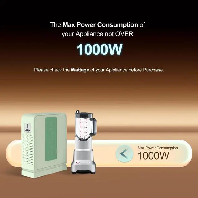 Alt view image 2 of 6 - 1000W Step Up Transformer 110v to 220v Converter, Heavy Duty Voltage Converter 110v-120v to 220v-240v with Dual Outlets, Overload Protection & Ultra-Quiet for Home Appliances,Light Green