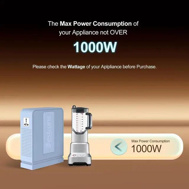 Alt view image 2 of 6 - 1000W Step Up Transformer 110v to 220v Converter, Heavy Duty Voltage Converter 110v-120v to 220v-240v with Dual Outlets, Overload Protection & Ultra-Quiet for Home Appliances, Light Blue